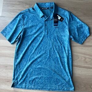 Travis Mathew Blue Leaf Pattern Polo Shirt